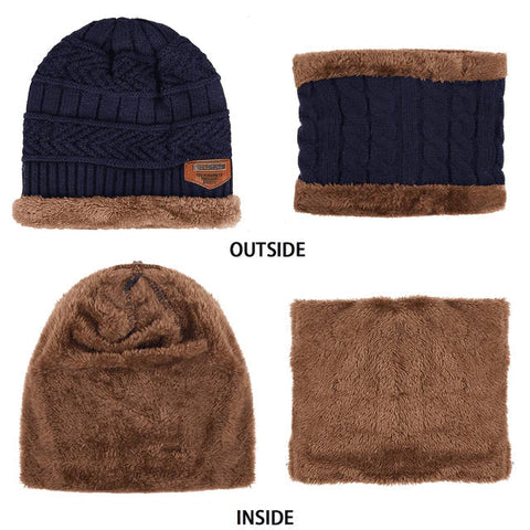 Complete Set 2 pcs Wool Textured Cap & Neck Warmer