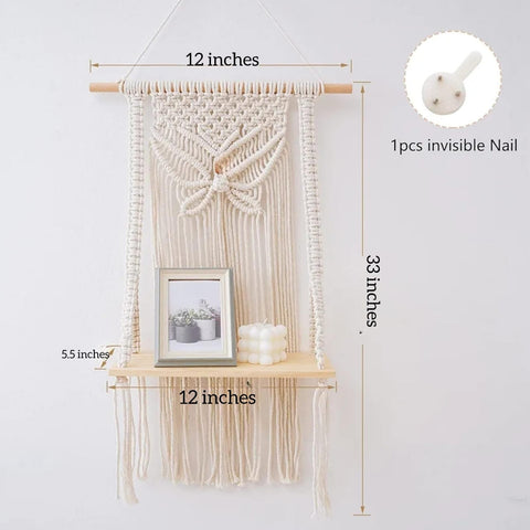 Handmade Butterfly Macrame Hanging with Plant Shelf