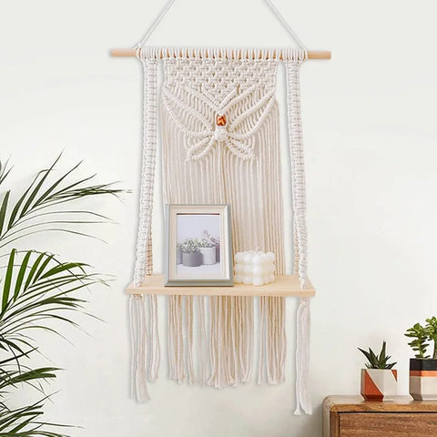 Handmade Butterfly Macrame Hanging with Plant Shelf