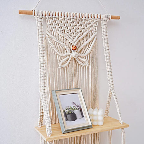 Handmade Butterfly Macrame Hanging with Plant Shelf