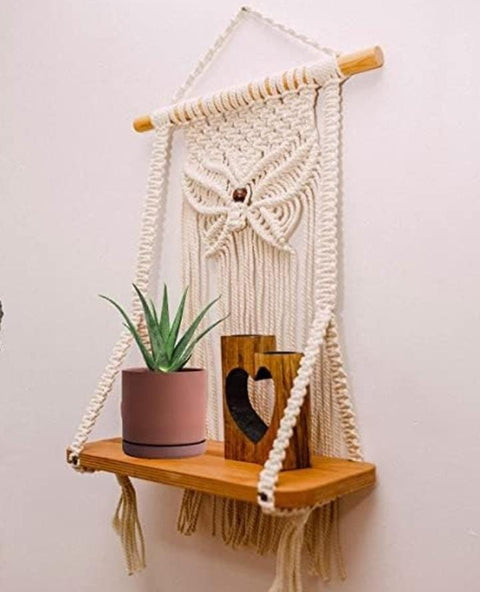 Handmade Butterfly Macrame Hanging with Plant Shelf