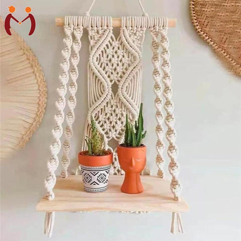 Macrame Wall Hanging Wooden Shelve
