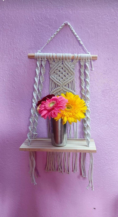 Macrame Wall Hanging Wooden Shelve