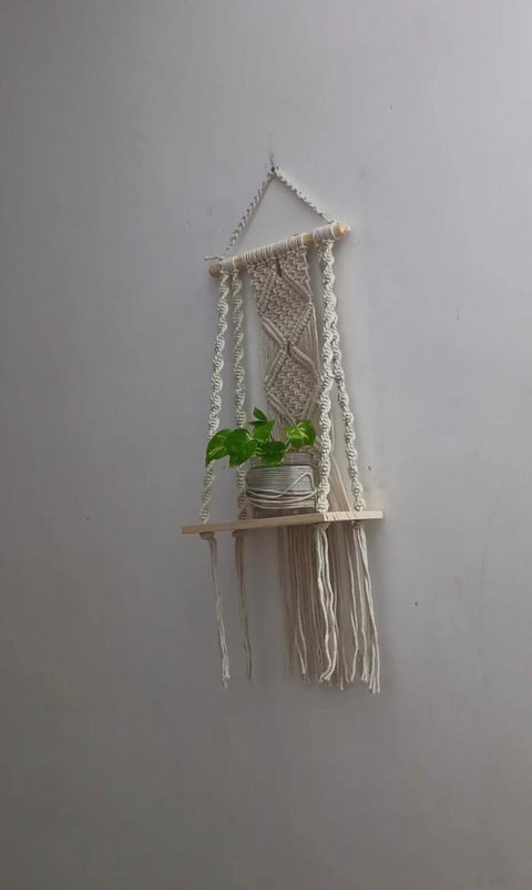 Macrame Wall Hanging Wooden Shelve