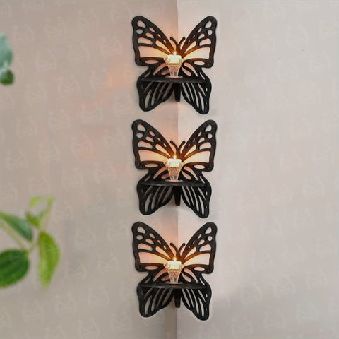 Butterfly Design Wooden Wall Shelves