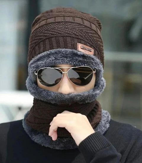 Complete Set 2 pcs Wool Textured Cap & Neck Warmer