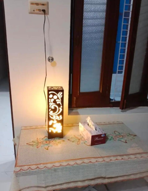 Wooden Table  Lamp with Floral Design