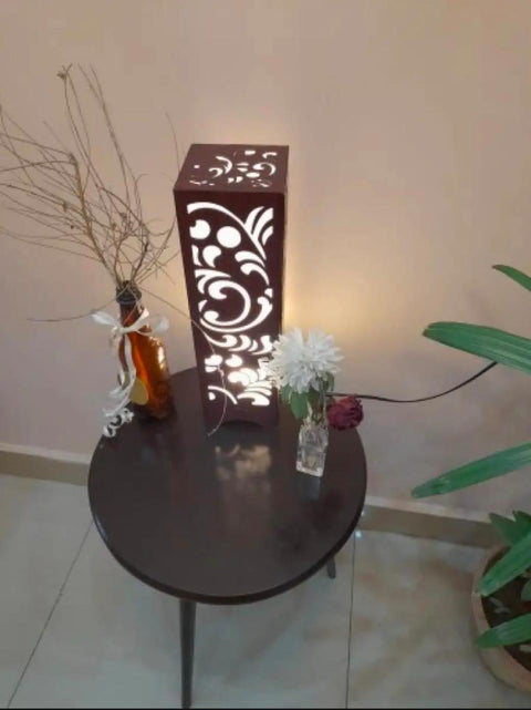 Wooden Table  Lamp with Floral Design
