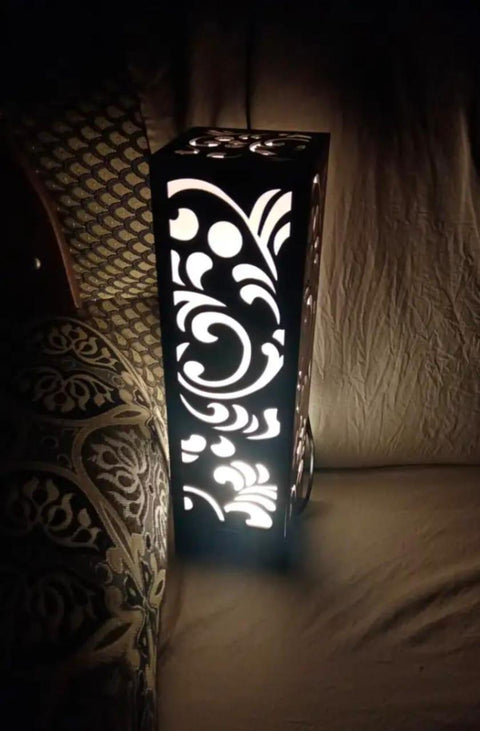 Wooden Table  Lamp with Floral Design