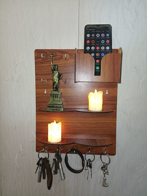 Multifunctional Wall Shelf with Key Hooks and Charging Station