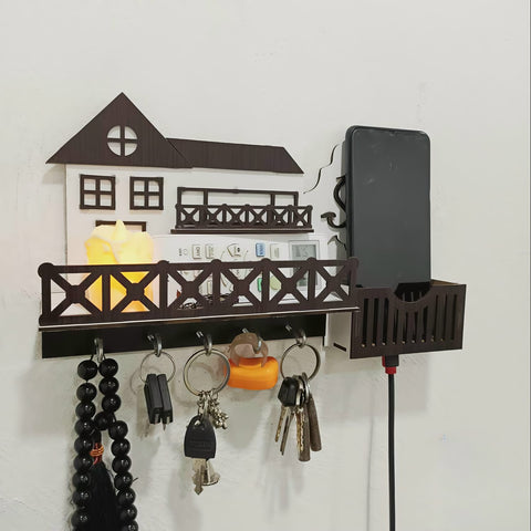 Sweet Home Wooden Key and Mobile Holder with Charging Stand