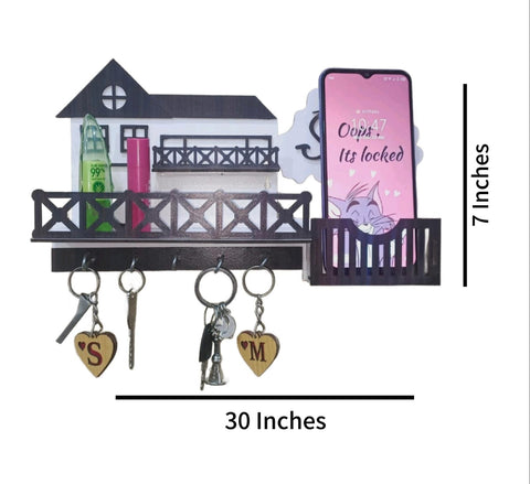 Sweet Home Wooden Key and Mobile Holder with Charging Stand