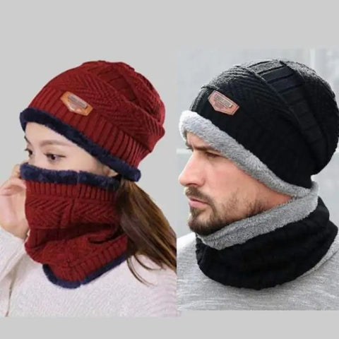 Complete Set 2 pcs Wool Textured Cap & Neck Warmer
